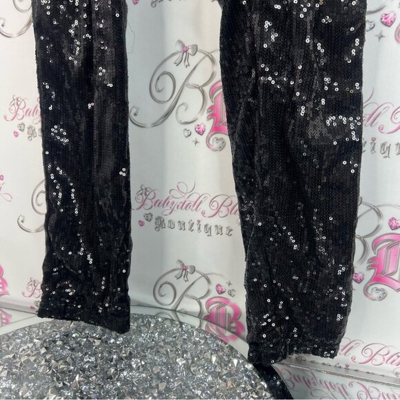 24hrs pants sparkly shimmer sequins embroidered shiny Black Sequin Pants - Picture 5 of 8